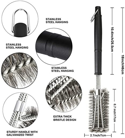 Image of 18" Grill Brush - Stainless Steel Brush w/Wire Bristles 3-in-1 Grill Cleaner