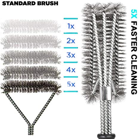 Image of 18" Grill Brush - Stainless Steel Brush w/Wire Bristles 3-in-1 Grill Cleaner