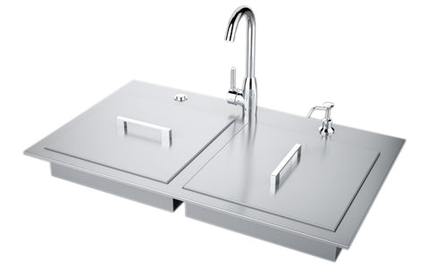 Image of 37" ADA Compliant Double Sink with Covers & Hot/Cold Faucet