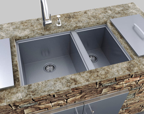 Image of Over/Under 34" x 12" Height Double Basin Sink w/2 Covers
