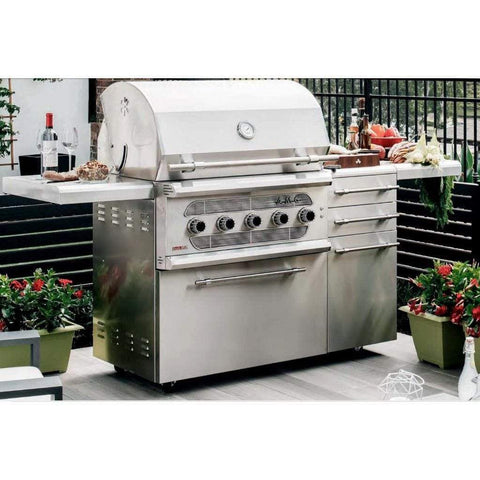 Image of American Muscle Grill by Summerset 36" 5-Burner Freestanding Dual Fuel Wood / Charcoal / Gas Grill AMG36-NG + CART-AMG36