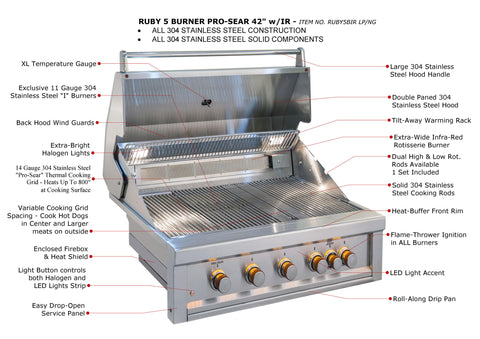 Image of Ruby 5 Burner Pro-Sear 42"w/IR