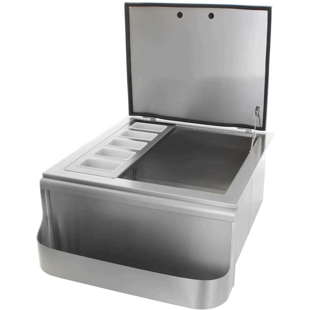 PCM 260 Series 18-inch, 25-Inch Slide-In Ice Bin Cooler With Speed Rail & Condiment Holder