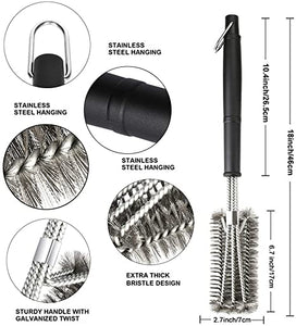 18" Grill Brush - Stainless Steel Brush w/Wire Bristles 3-in-1 Grill Cleaner