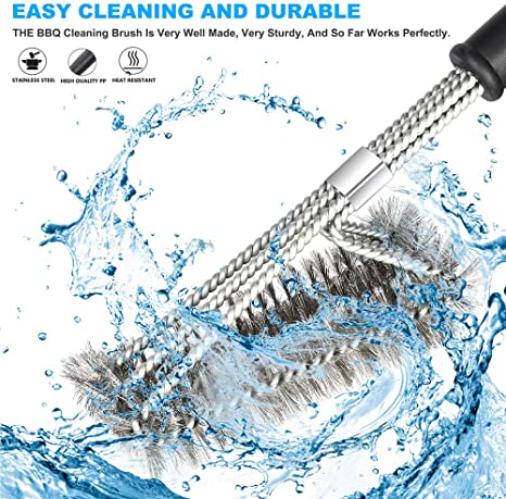 18" Grill Brush - Stainless Steel Brush w/Wire Bristles 3-in-1 Grill Cleaner