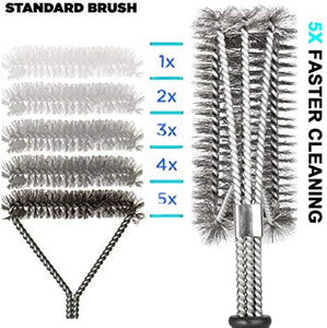 18" Grill Brush - Stainless Steel Brush w/Wire Bristles 3-in-1 Grill Cleaner