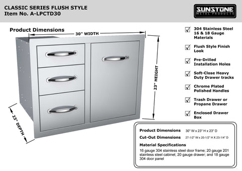 Image of Classic Series 30" Tank Tray Triple Drawer Combo A-LPCTD30