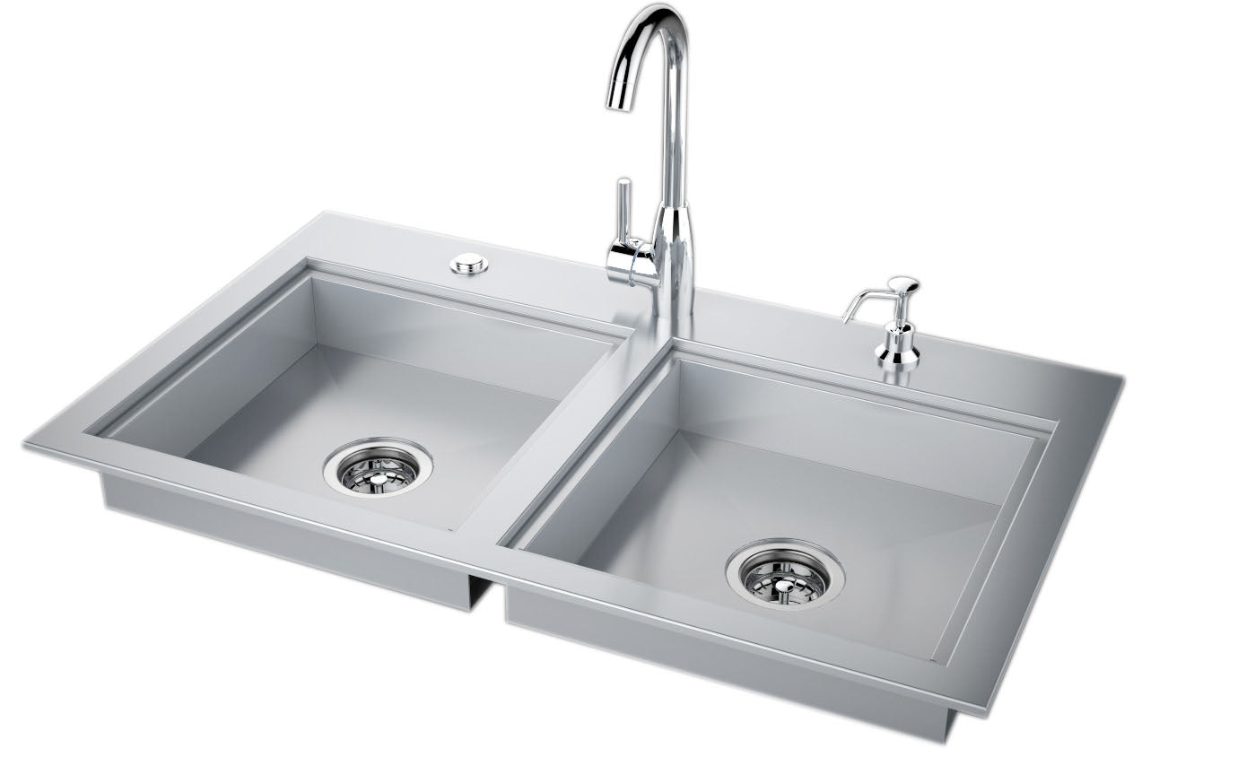 37" ADA Compliant Double Sink with Covers & Hot/Cold Faucet