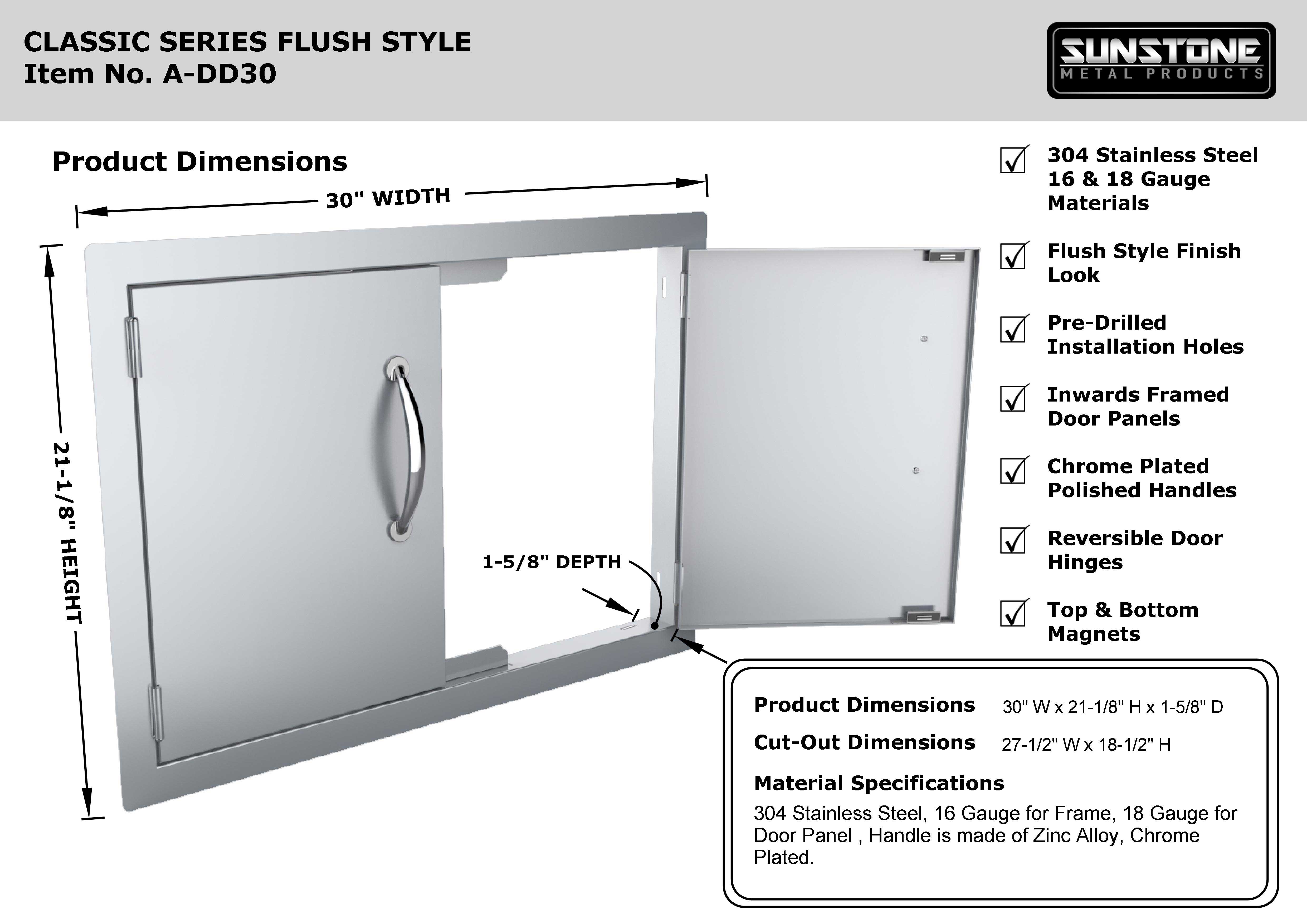 Classic Series 30' Double Door Flush Mount A-DD30