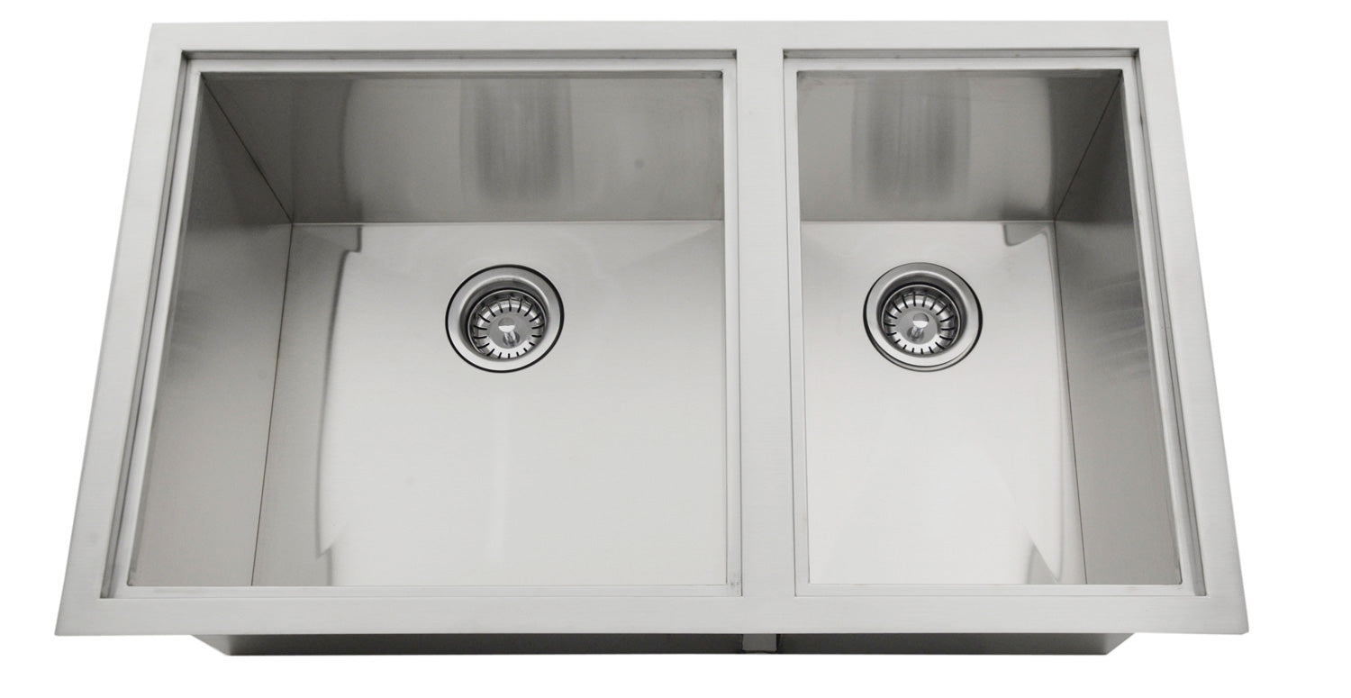 Over/Under 34" x 12" Height Double Basin Sink w/2 Covers