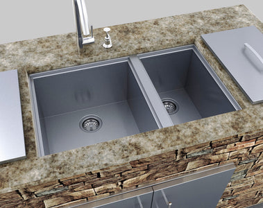 Over/Under 34" x 12" Height Double Basin Sink w/2 Covers
