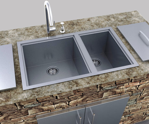 Image of Over/Under 34" x 12" Height Double Basin Sink w/2 Covers