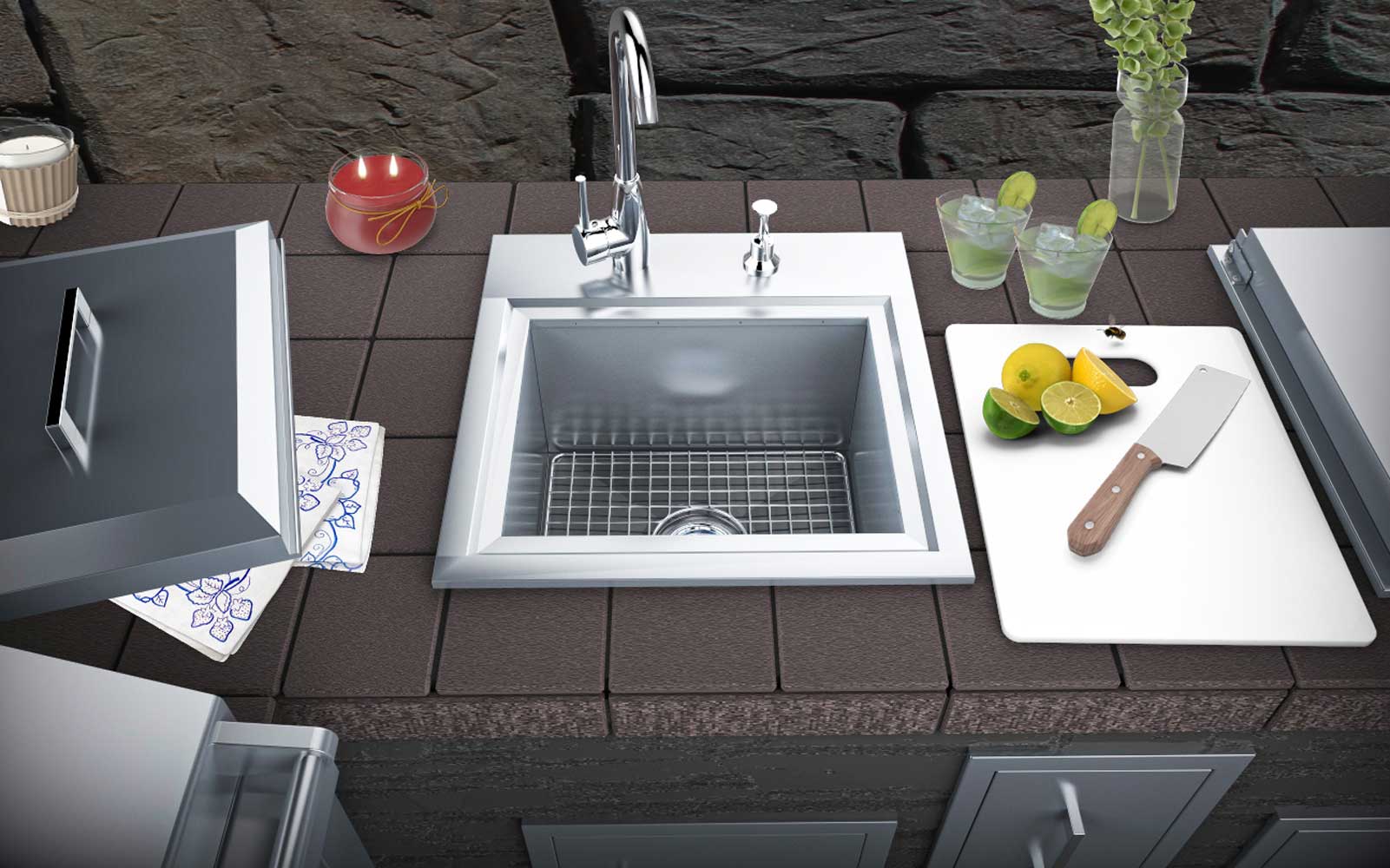 Premium Drop In Sink W/ Hot and Cold water Faucet & Cutting Board