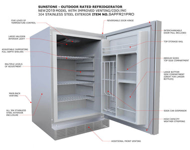 21" 304 Stainless Steel Outdoor Rated Refrigerator
