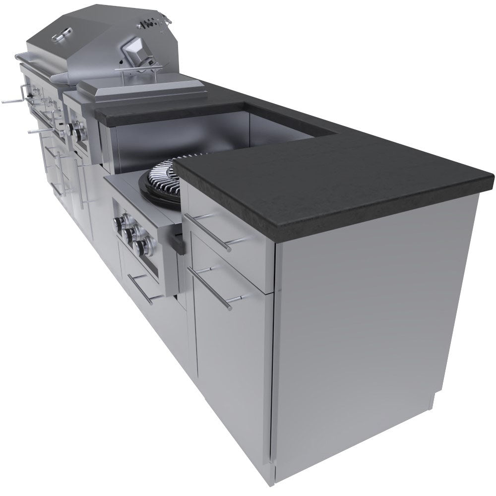 DALLAS 9'-11" Gas/Charcoal/Wood Burning Grill & Power Burner Island Package