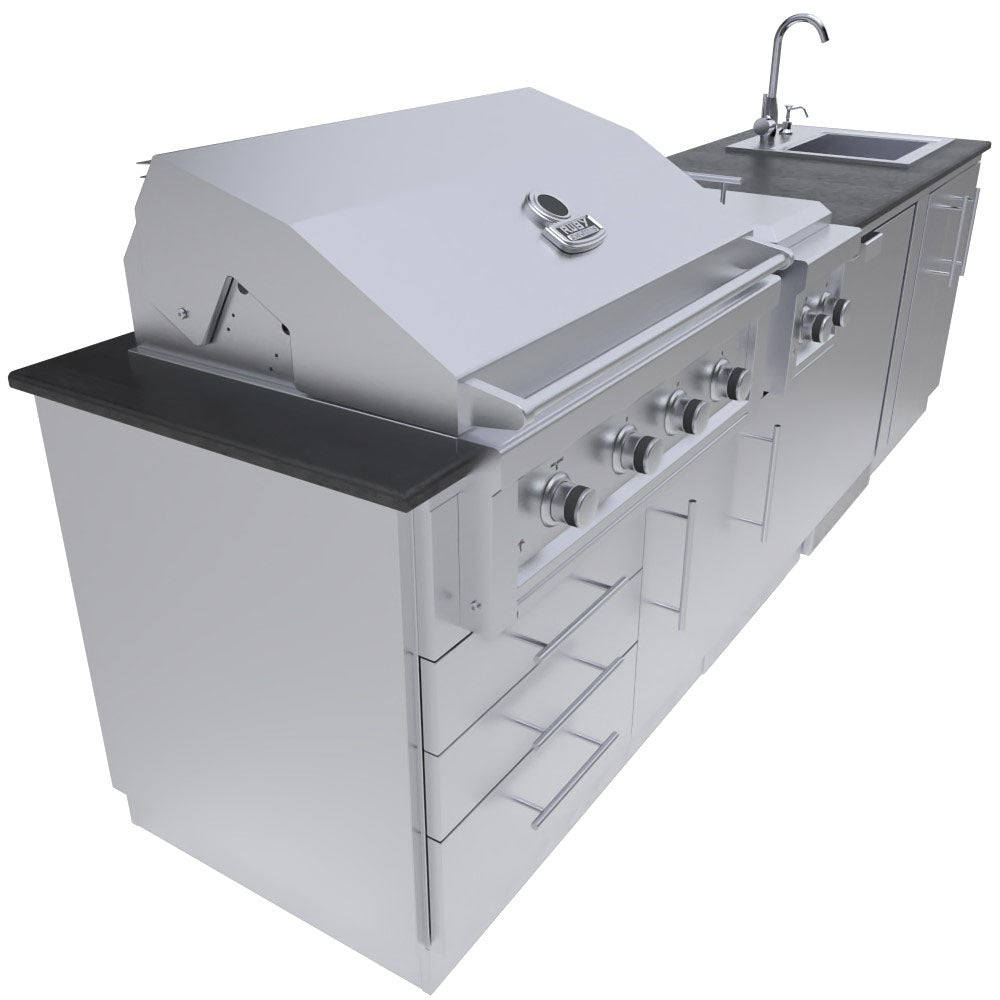 HOUSTON 9'-8" Grill/Double Burner/Bar Sink & Fridge Island Package