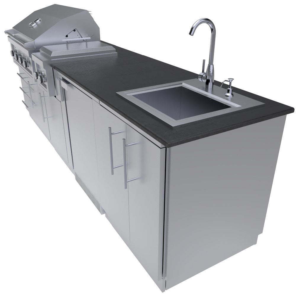 HOUSTON 9'-8" Grill/Double Burner/Bar Sink & Fridge Island Package