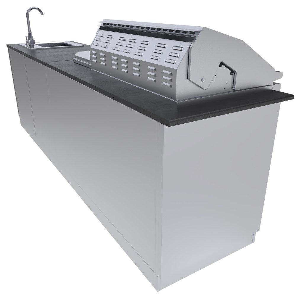 HOUSTON 9'-8" Grill/Double Burner/Bar Sink & Fridge Island Package