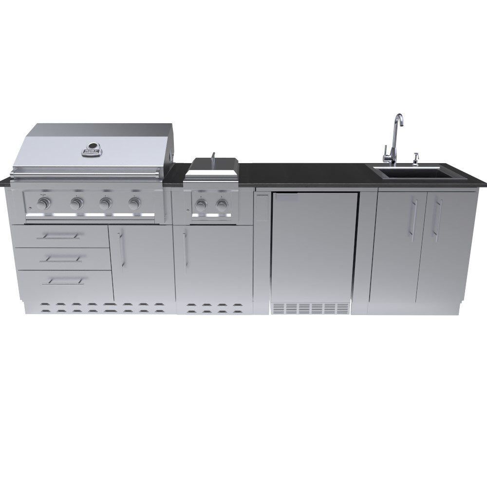 HOUSTON 9'-8" Grill/Double Burner/Bar Sink & Fridge Island Package