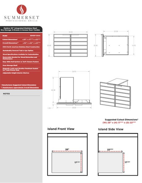 Summerset Madera 30″ Dry Storage 2-Drawer and Access Door Combo Teak SSMDP-30AC-TK