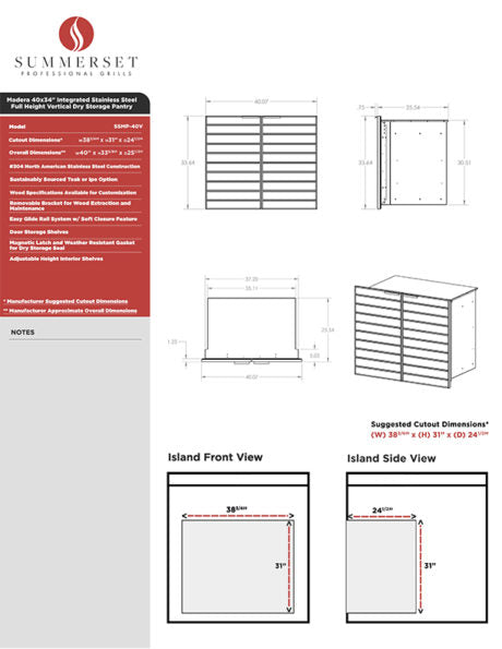 Summerset Madera 40″ x 34″ Full Height Vertical Dry Storage Pantry SSMP-40V-TK