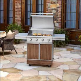 Tytus Walnut Wood Metal 4-Burner Gas Grill