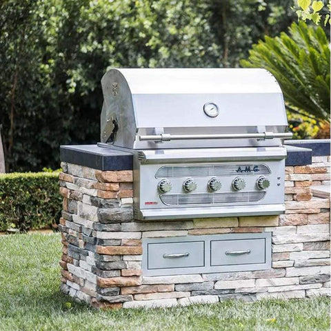 Image of American Muscle Grill by Summerset 36" 5-Burner Freestanding Dual Fuel Wood / Charcoal / Gas Grill AMG36-NG + CART-AMG36