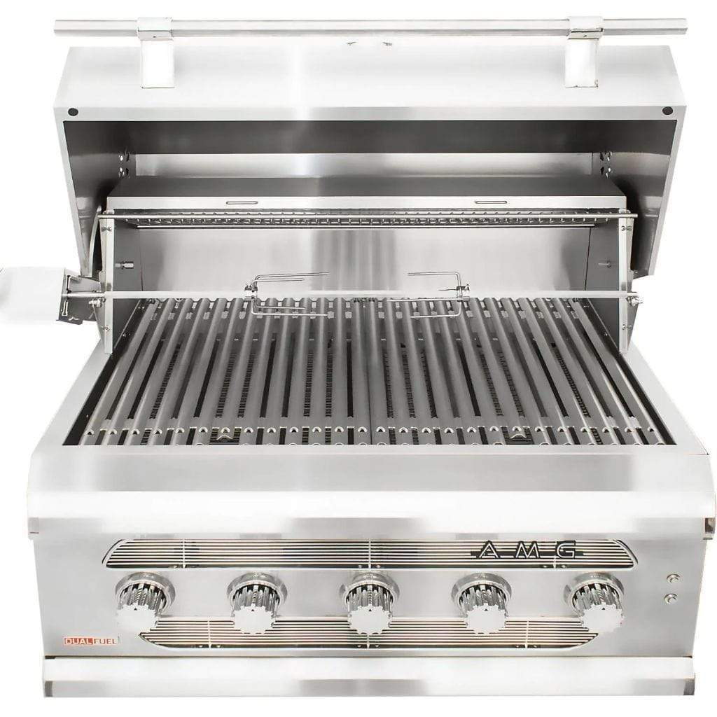 American Muscle Grill by Summerset 36" 5-Burner Freestanding Dual Fuel Wood / Charcoal / Gas Grill AMG36-NG + CART-AMG36