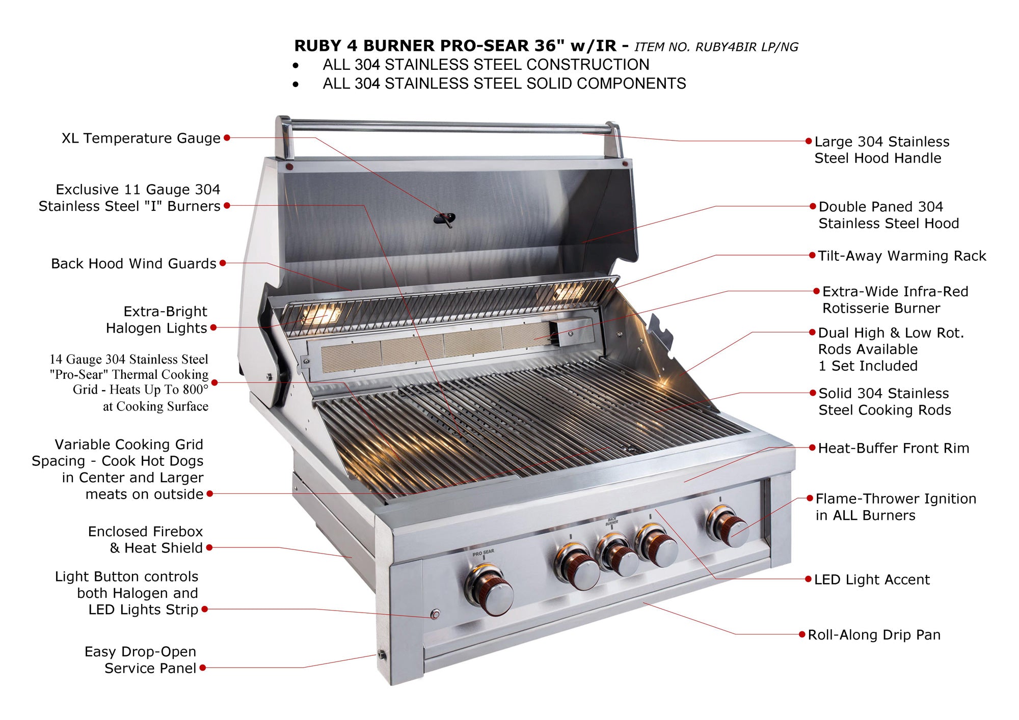 Ruby 4 Burner Pro-Sear 36"w/IR