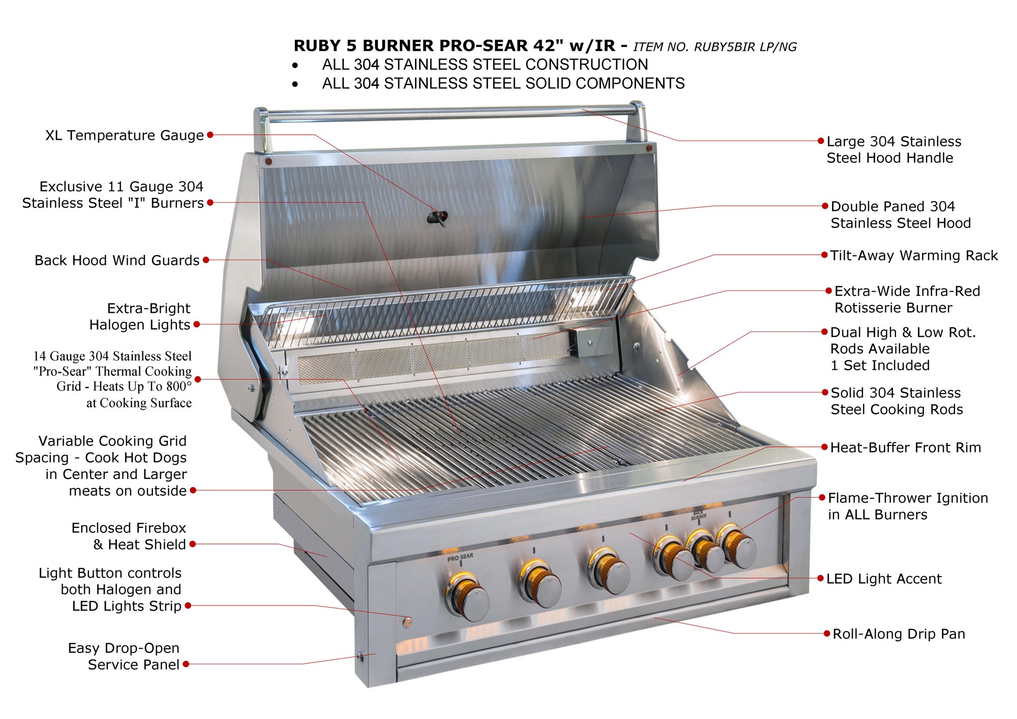 Ruby 5 Burner Pro-Sear 42"w/IR